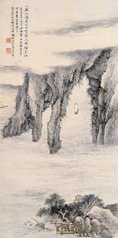 冯超然 署年：己巳(1929) 入海寻仙 立轴 104×52cm